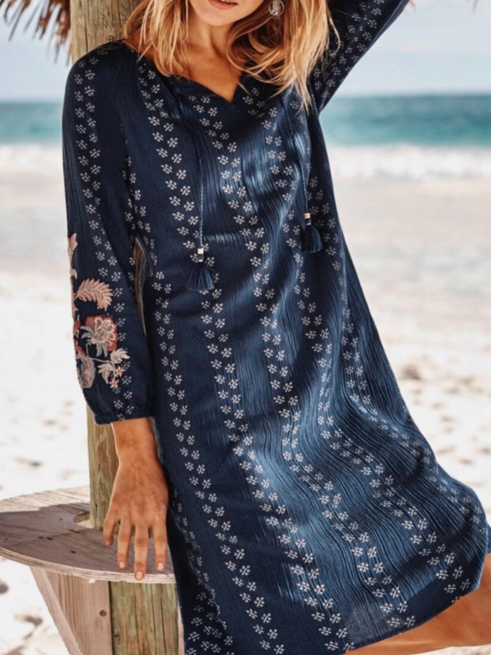 J. Jill Embroidered Sleeve Tunic Dress